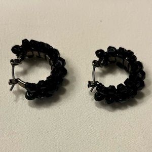 Vintage black Beaded Mini Hoop Earrings